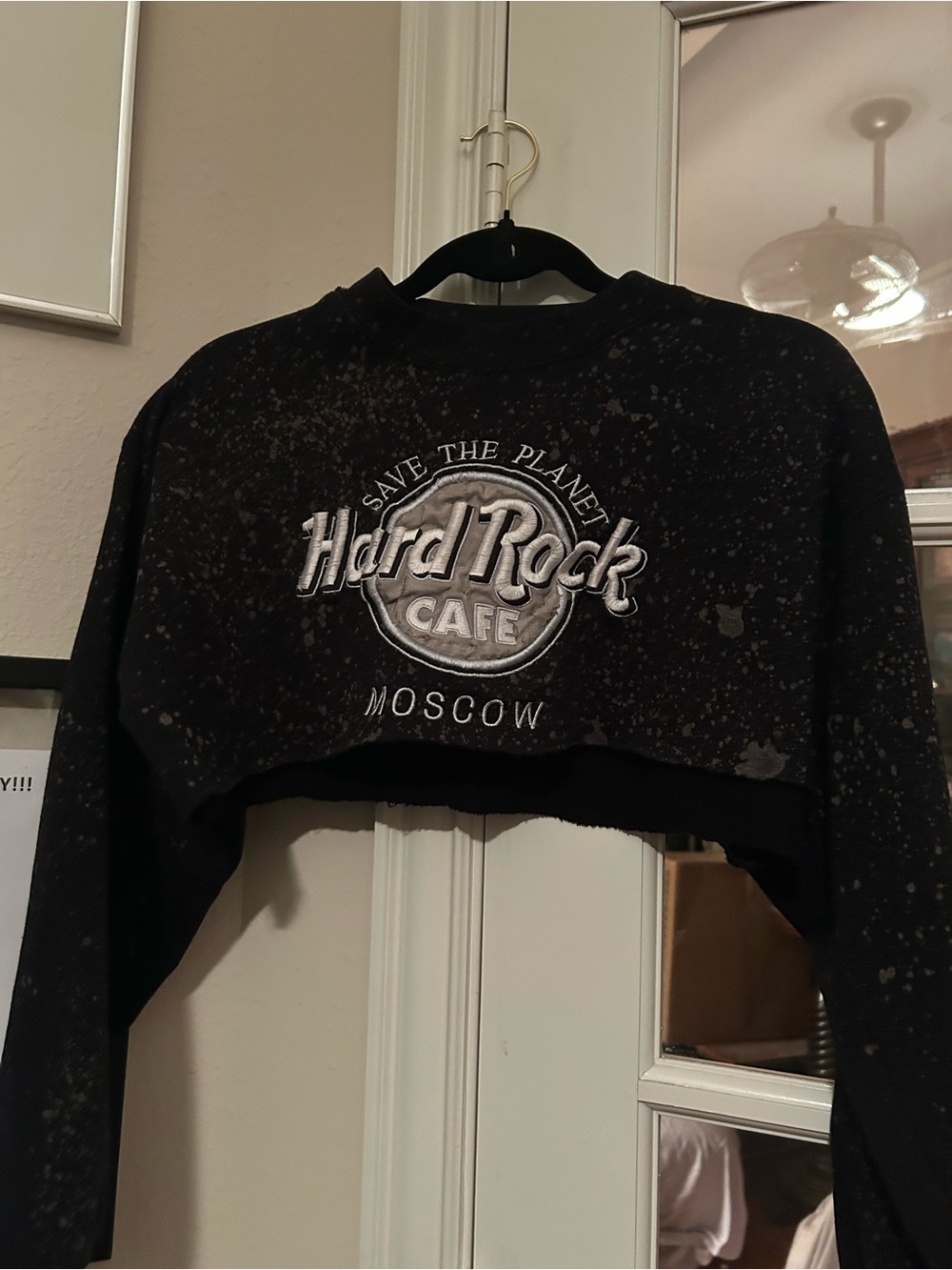 Hard Rock Cafe Black Bleach-Effect Cropped Sweatshirt